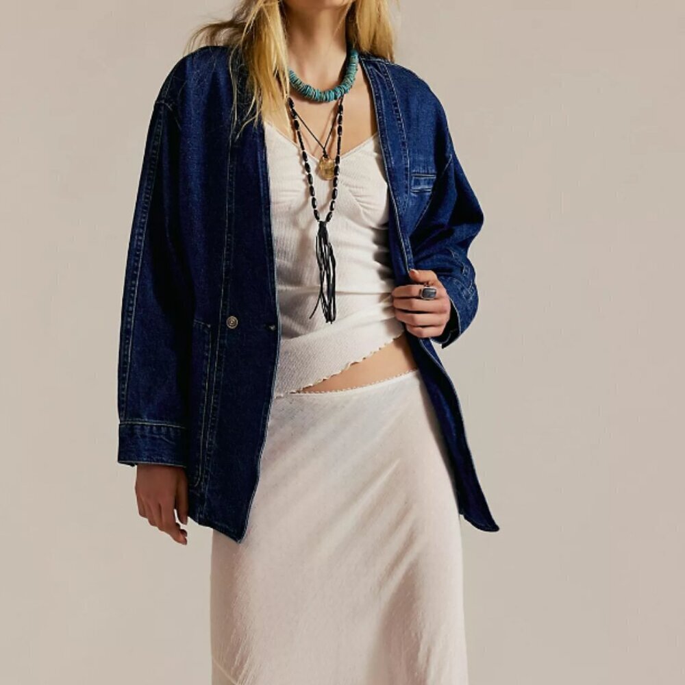 NWT Free People Mathis Denim Jacket in Deep Indigo - Picture 1 of 5